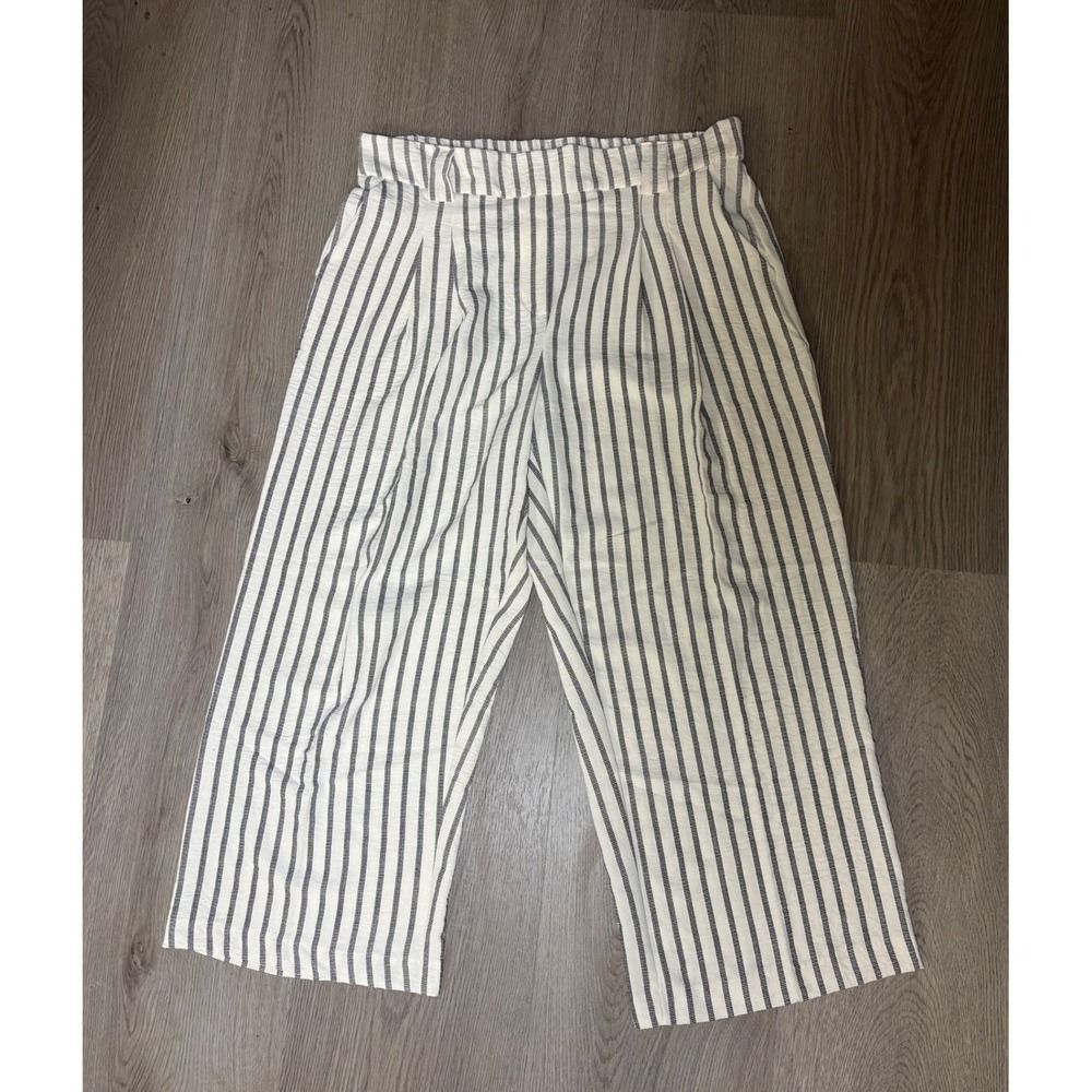 Jules & Leopold Cropped Pants Womens L Striped Linen Blend Wide Leg Casual